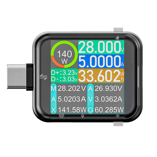 Testeur USB à écran tactile Treedix, multimètre numérique haute précision, voltmètre et ampèremètre USB, 6-en-1 avec capteur de gravité, niveau, baromètre, altimètre, mesure d'ondulation, graphique de courbe, testeur de capacité de batterie