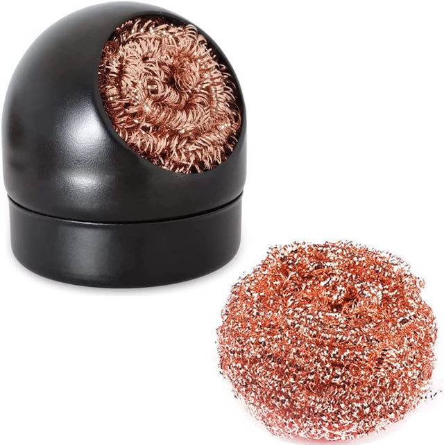 Treedix Pulitore per punte saldanti, detergente per punte, filo di pulizia con lana d'ottone, accessori per saldatura, 2 sfere di pulizia e una base, kit per punte saldanti con filo d'ottone morbido