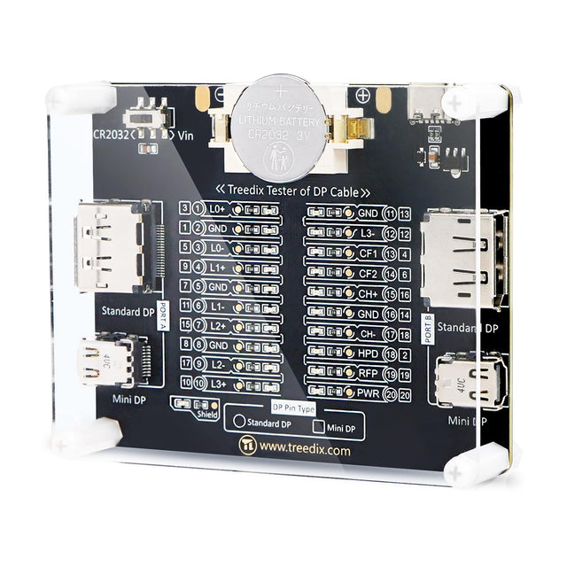Probador de cables DisplayPort Treedix para cables DisplayPort estándar y Mini DisplayPort, indicador de estado de 20 luces LED para verificar cortocircuitos, circuitos abiertos o desorden en DP1.0, 1.1, 1.2, 1.2a, 1.3, 1.4, 2.0, 2.1