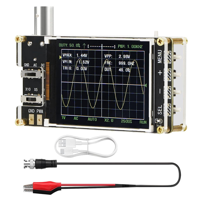 Kit de osciloscopio digital portátil Treedix, tasa de muestreo de 24MSa/s, pantalla LCD de 2.4'', 3 modos de disparo, ancho de banda de 200KHz, sensibilidad X10/X5/X1, método de acoplamiento GND/AC/DC