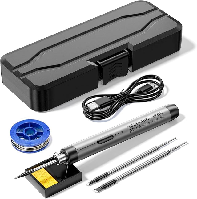 Kit de soldador inalámbrico mini Treedix, soldador portátil con 3 ajustes de temperatura, kit de herramientas de soldadura recargable por USB de 8-10W para proyectos de soldadura de equipos electrónicos de bricolaje