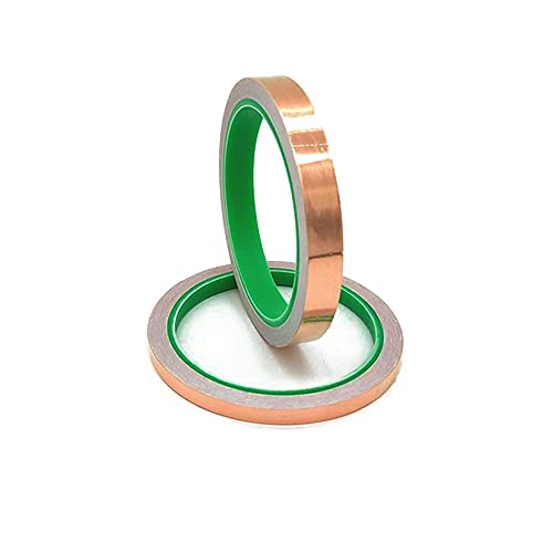 Treedix 2 rollos de cinta de cobre de 0,2/0,4 pulg. x 66 pies, cinta de cobre conductora de doble cara con adhesivo para blindaje EMI, repelente de babosas, circuitos de papel, reparaciones eléctricas y conexión a tierra