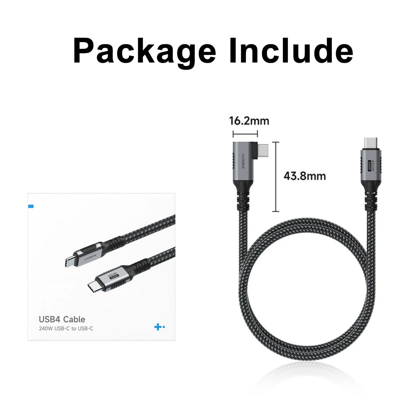 USB C Cable 1.2m, 40Gbps 8K@60Hz 240W USB4 Charging Cable, PD3.1 Fast Charge 48V/5A, High Density Braided USB C to USB C Cord Compatible with MacBook, Laptop, Tablet, Phone, Gaming Console(L-shaped)