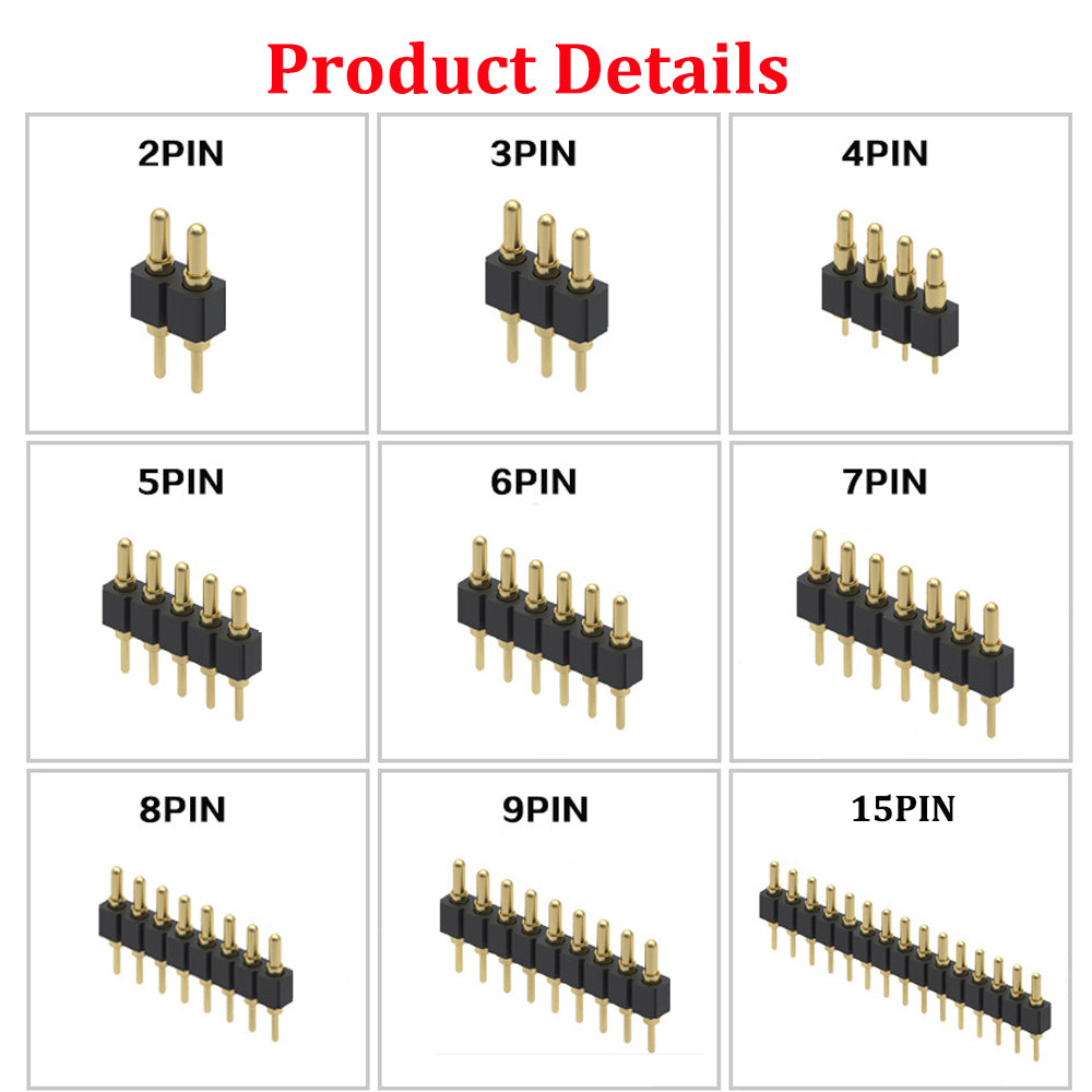 Treedix 10 Pezzi Connettore Pogo Pin a Molla Placcato Oro, Lunghezza 7,5 mm, Maschio, per PCB a Foro Passante