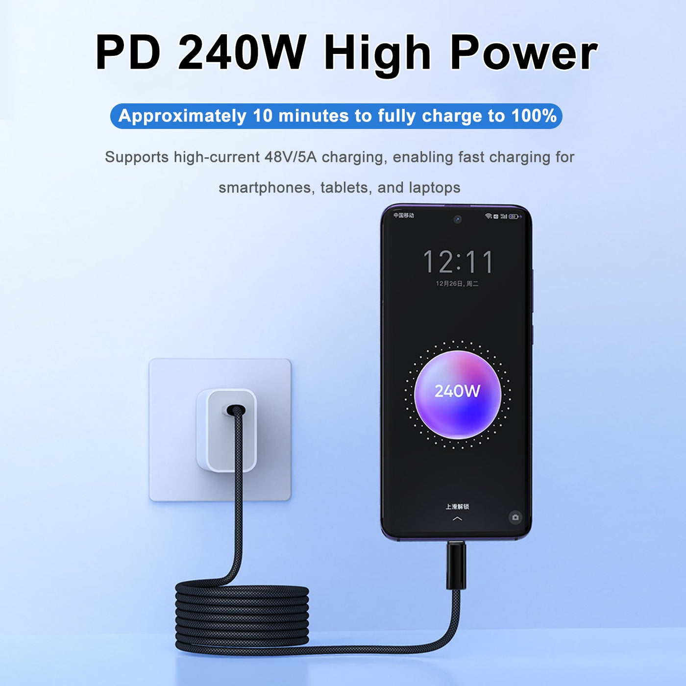 Cavo Treedix da USB-C a USB-C, cavo di ricarica rapida Type-C da 240W, cavo di ricarica magnetico portatile da 1,5m 48V/5A, compatibile con iPhone 15/16 Pro Max Plus, iPad Pro, Samsung Galaxy, MacBook, iPad