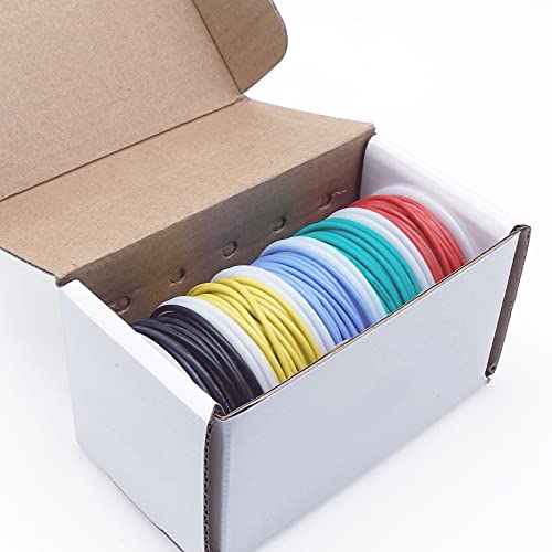 5pcs Silicone Electrical Wire Cable Hookup Wires Kit Stranded Tinned Copper Wire Flexible and Soft 5 Colors for DIY