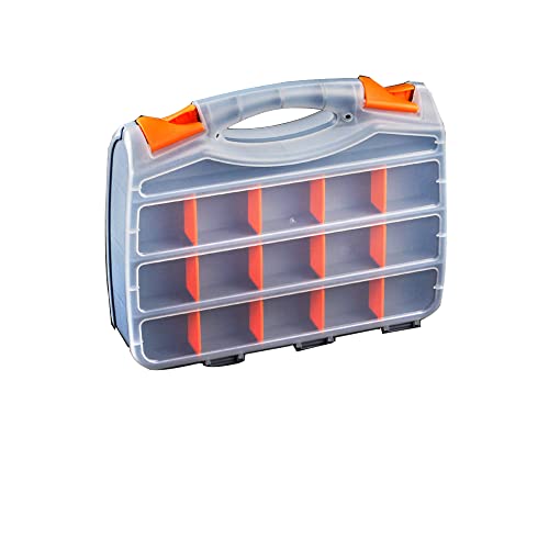Treedix Mallette de rangement double face avec 30 compartiments, séparateurs amovibles, boîte de rangement pour quincaillerie, idéale pour vis, écrous et petites pièces, 12,4 x 9,84 x 2,95 po