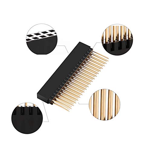 Treedix 2 x 20 (40-pins) Extra Hoge Vrouwelijke 0,1 Inch Pitch Stacking Header Vrouwelijke Pin Header Compatibel met Raspberry Pi (Set van 5)