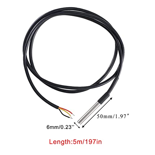 5 uds. Sonda termistor digital DS18B20 de 5 m, sensor de temperatura, sonda impermeable de acero inoxidable, cable térmico de resistencia de -55 °C a +125 °C, compatible con Arduino y Raspberry Pi