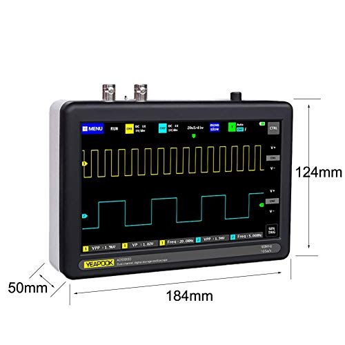 Osciloscopio digital de tableta DSO Treedix con pantalla táctil de 7", recargable, portátil, 2 canales, ancho de banda de 100 MHz y frecuencia de muestreo de 1 GSa/s