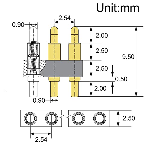 Treedix 10 Pezzi Connettore Pogo Pin a Molla Placcato Oro, Lunghezza 7,5 mm, Maschio, per PCB a Foro Passante