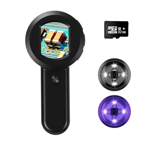100X Digital Magnifier Glass 32GB TF Card Low Vision Aids Portable Electronic Video Magnifier 2inch IPS Screen with Photo Taking,White & Purple Lights for Reading, Repair,Coin Observation