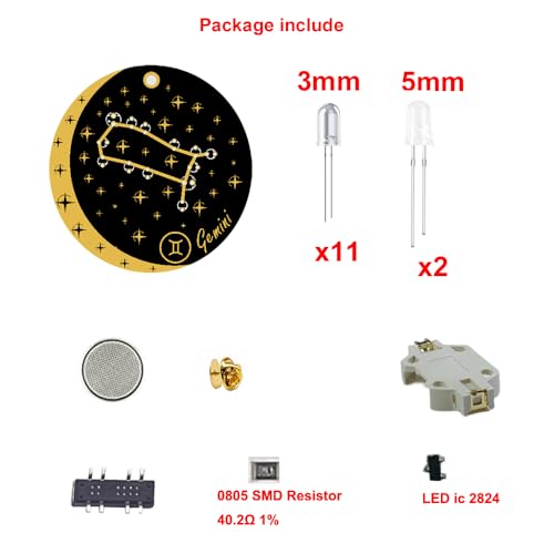 Soldering Practice Kit Star Signs Electronics DIY Soldering Project Kit Light up Creative Present, New Version With Battery For Beginners, Students and DIYers (Gemini)