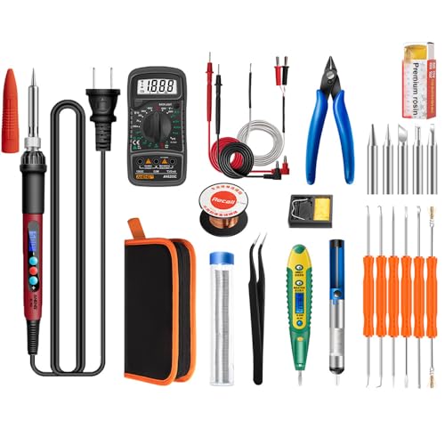 Lötkolben-Set, 60W Lötpistole, digitale LCD-Anzeige mit einstellbarer Temperatur 180-500℃, schnell aufheizendes Keramik-Thermostat-Design, Lötwerkzeug für Elektronik und Heimwerker