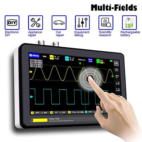 Osciloscopio digital de tableta DSO Treedix con pantalla táctil de 7", recargable, portátil, 2 canales, ancho de banda de 100 MHz y frecuencia de muestreo de 1 GSa/s