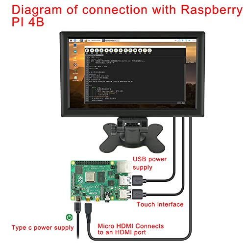 Monitor de pantalla Treedix de 10.1 pulgadas, 1024x600, pequeño monitor portátil HDMI con soporte, pantalla IPS 1024x600px, USB capacitivo, compatible con Raspberry Pi 4B