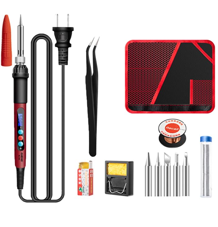 Kit fer à souder électronique 60W, pistolet à souder 9-en-1, kit de soudage numérique LCD à température réglable 180-500℃, outil de soudage thermostatique à chauffe rapide pour électricité et bricolage