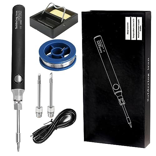 Treedix - Soldador inalámbrico de 8W, tipo lápiz, recargable por USB, herramienta de soldadura portátil para el hogar, calentamiento cerámico rápido, temperatura ajustable, para electrónica y bricolaje