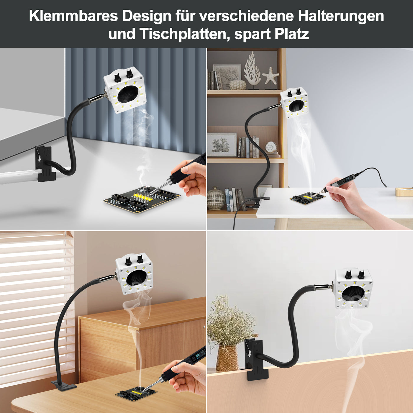 Treedix Lötrauchabsaugung, Lötrauch-Absauganlage mit einstellbarer Geschwindigkeit, dimmbarem LED-Licht, Silikon-Schwanenhals, Aktivkohlefiltern und Abluftschlauch für Lötstation (Schwarz)