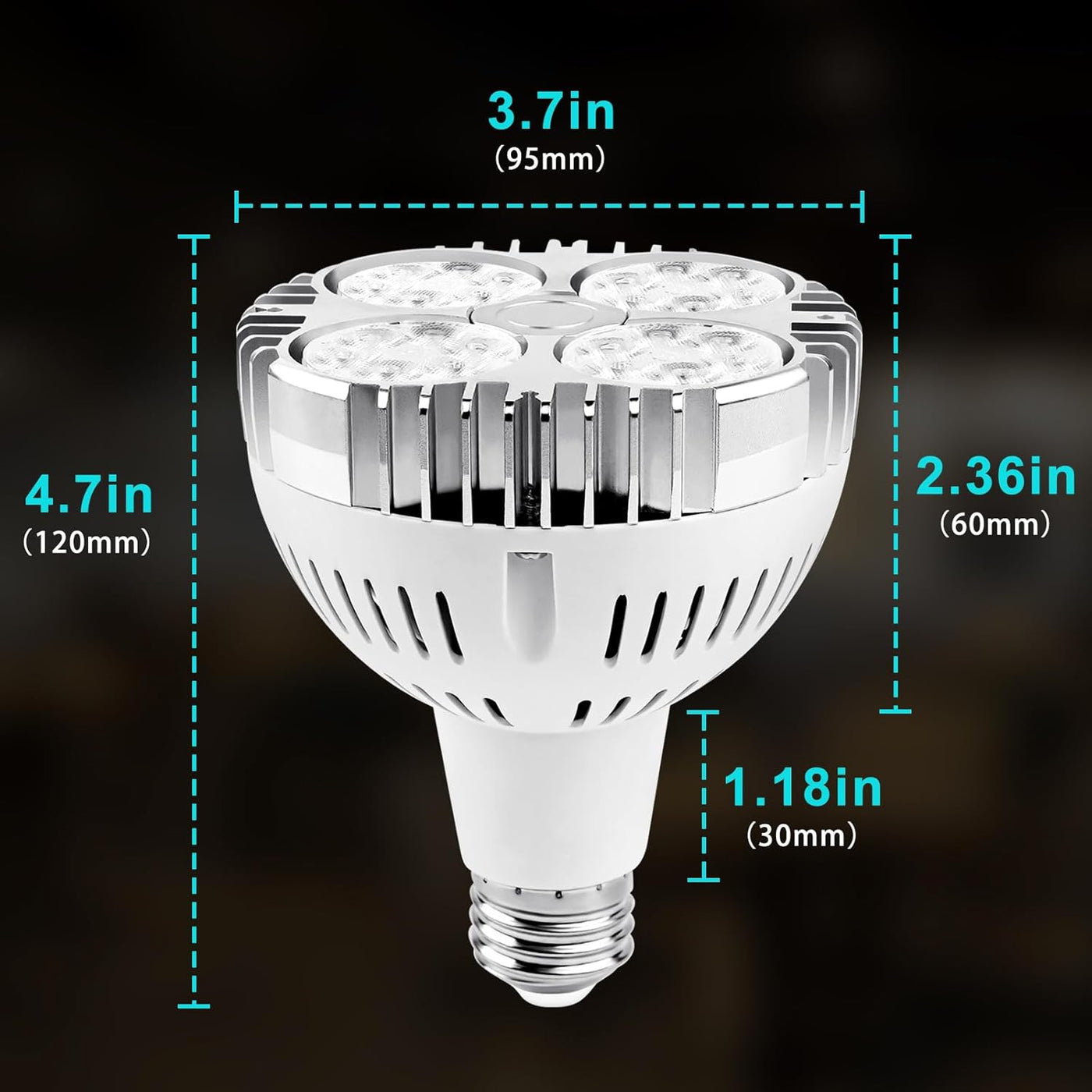 Treedix 35W (75W equivalent) PAR30 ledlamp, wit 6000K, 2800lm, E26-fitting, 25 graden stralingshoek, track spotlight met ventilator, AC 120V