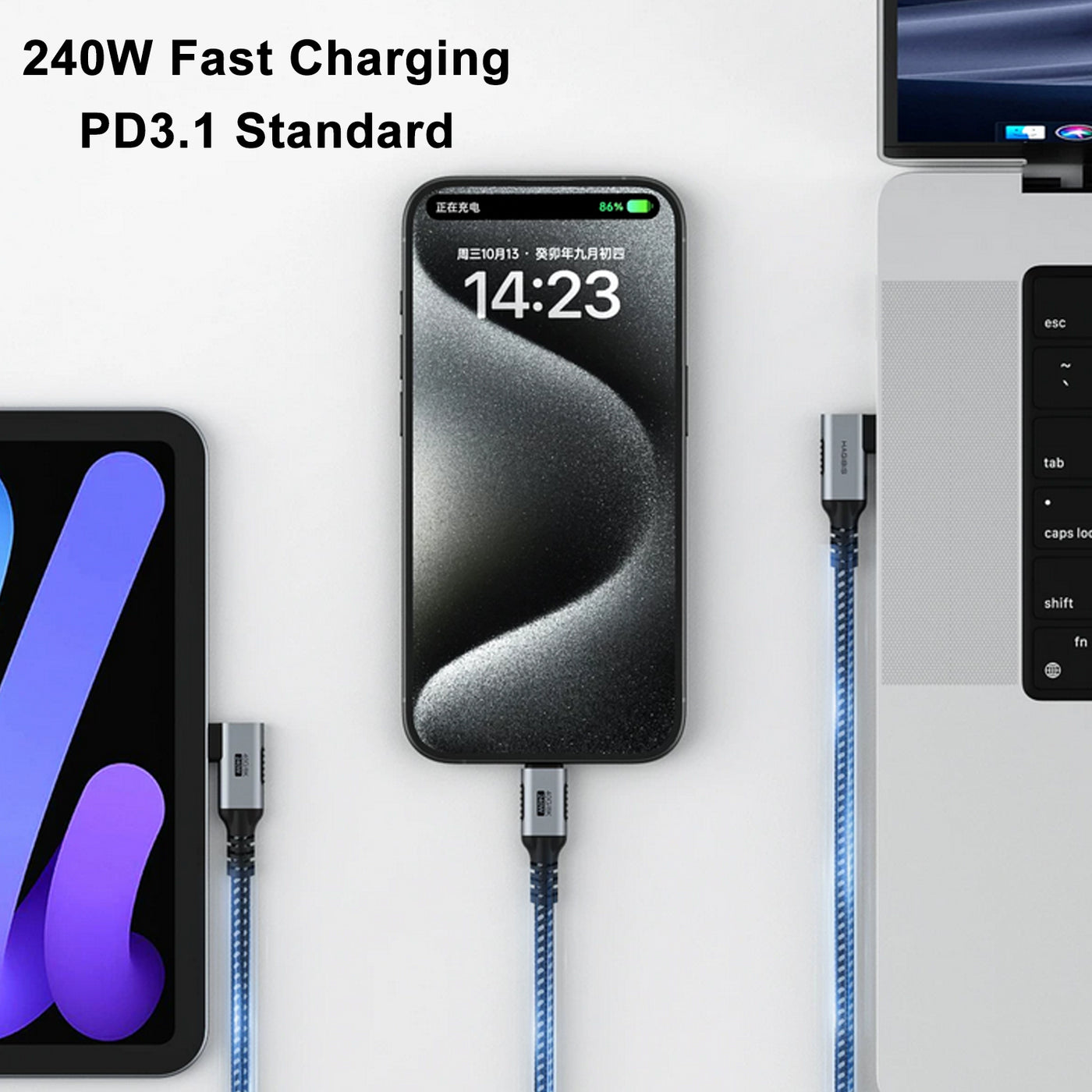 USB C Cable 1.2m, 40Gbps 8K@60Hz 240W USB4 Charging Cable, PD3.1 Fast Charge 48V/5A, High Density Braided USB C to USB C Cord Compatible with MacBook, Laptop, Tablet, Phone, Gaming Console(L-shaped)