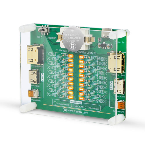 Placa de prueba de cables Treedix para comprobador de cables HDMI, indicador de estado de 20 LED para detección de cortocircuitos/circuitos abiertos/conexiones cruzadas para HDMI estándar tipo A, Mini HDMI tipo C y Micro HDMI tipo D