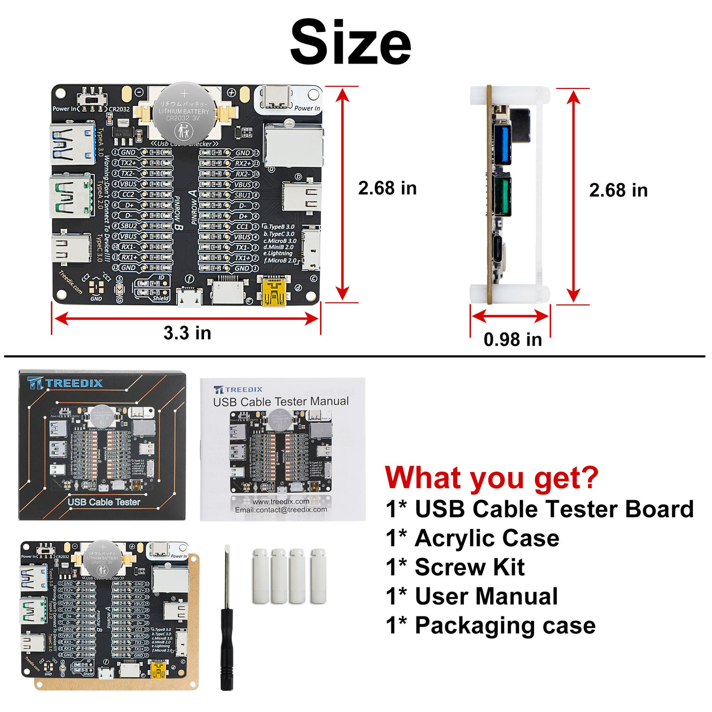USB Cable Tester Board USB Cable Checker Data Wire Charging Test Data Line Type-C Micro Type A Type B