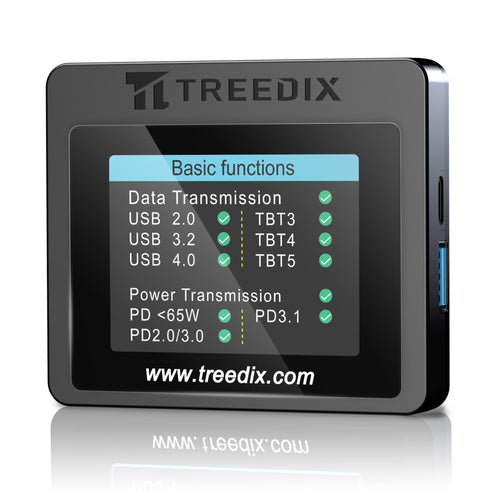 Probador de cables USB Treedix con pantalla a color de 2.4", lectura eMarker, detección PD 3.0/3.1, prueba de resistencia y continuidad, compatible con cables Lightning, Type-C, Micro-B 2.0/3.0 y Mini-B