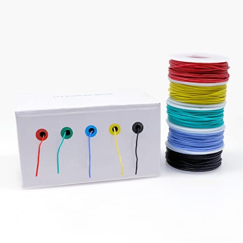 28 AWG Hookup Wires Kit Stranded Tinned Copper Wire Silicone Rubber 55.7ft Electrical Wire Cable Flexible and Soft 5 Colors