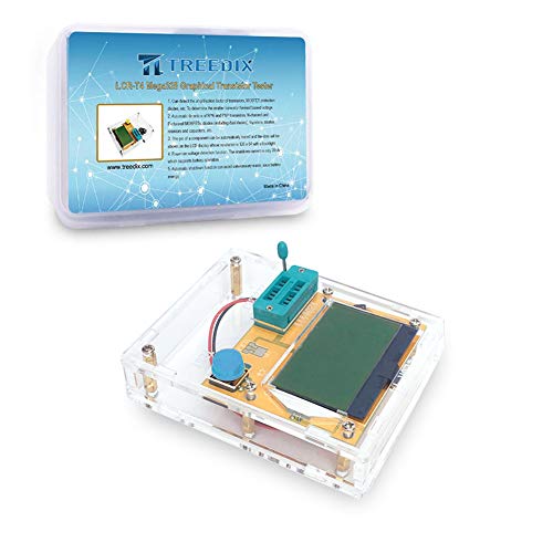 Kit testeur de transistors graphique Treedix LCR-T4 Mega328, testeur SCR, ESR, diode, résistance et capacité avec connecteur de batterie et boîtier en acrylique