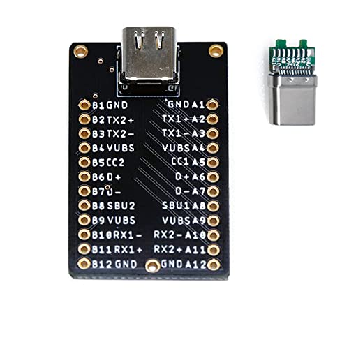 Treedix Placa de pruebas (Breakout Board) USB tipo C hembra de 24 pines con todos los pines activos y conector macho