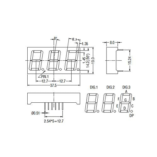 Treedix 0,56" 3-cijferig 7-segment display gemeenschappelijke kathode 3-cijferig led-display digitaal buisje