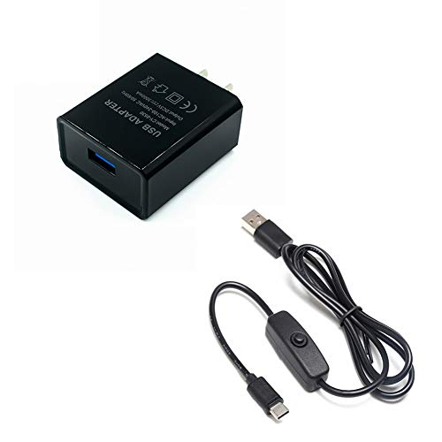 Treedix 5V 3A AC-adapter oplader voeding met afneembare kabel, aan/uit-schakelaar en USB Type-C-aansluiting, compatibel met Raspberry Pi 4B (zwart)