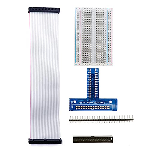 Treedix Pi GPIO ブレイクアウト拡張キット Raspberry Pi 4B 3B+ 3B 2B B+ 用、T タイプ GPIO 拡張アダプタ ボード + 400 タイ ポイント はんだ付け不要ブレッドボード + 20cm 40 ピン GPIO フラット リボン ケーブル + ピン ヘッダー