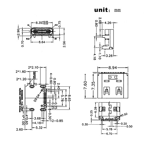 Treedix 20 Stk. USB Typ C 3.1 Buchse Anschluss Port 16-Pin Ersatzadapter für Datenübertragung und Laden