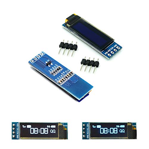Treedix 2pz Modulo Display OLED da 0,91 pollici, colore Bianco Blu, interfaccia I2C, driver schermo OLED SSD1306, DC 3,3V~5V, compatibile con Arduino Raspberry Pi