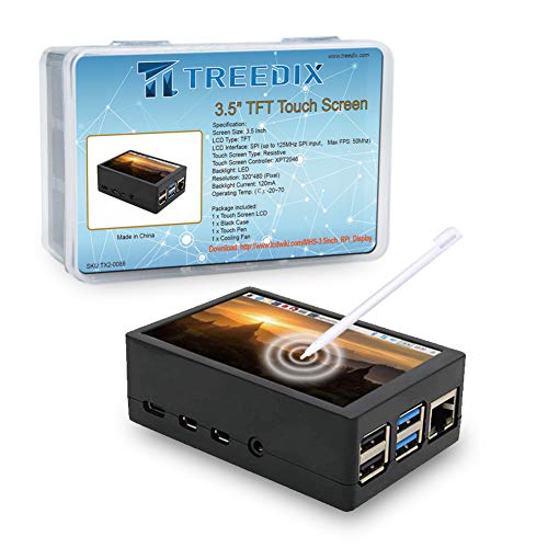 Module d'écran tactile TFT 3,5 pouces Treedix, résolution 320x480, compatible avec Raspberry Pi 4B/3B/3B+, avec stylet, boîtier ABS et ventilateur de refroidissement pour Raspberry Pi 4B