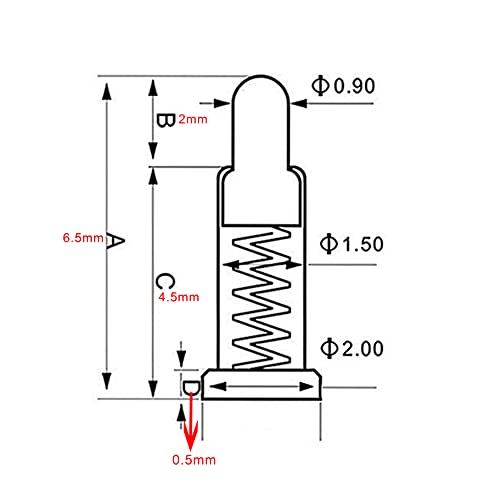 Treedix 30 Stk. vergoldete Pogo-Pins, gefederte Kontaktstifte, 2 mm Durchmesser, 6,5 mm Höhe, Pogo-Pin-Header, Ziel-Steckverbinder für PCB-Test, Signal-Pin