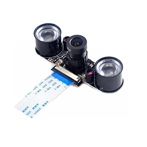Cámara de visión nocturna Treedix para Raspberry Pi 3 B+/4 B, módulo de cámara de 5MP OV5647 con enfoque ajustable, webcam de video 1080p con 2 luces LED infrarrojas, compatible con Raspberry 4B/3 B+/3B/2B+