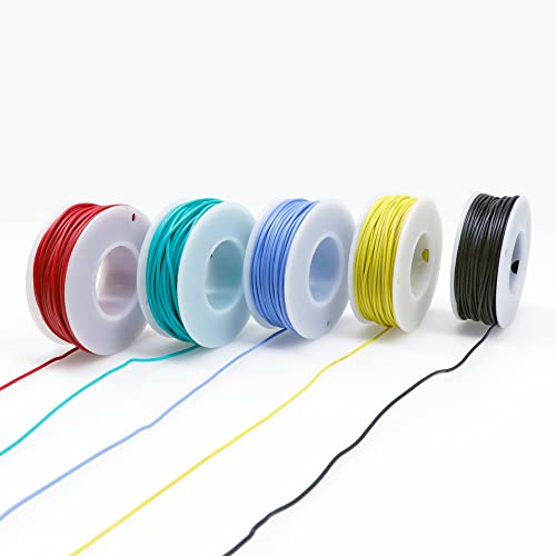 5pcs Silicone Electrical Wire Cable Hookup Wires Kit Stranded Tinned Copper Wire Flexible and Soft 5 Colors for DIY