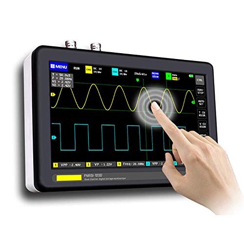 Osciloscopio digital de tableta DSO Treedix con pantalla táctil de 7", recargable, portátil, 2 canales, ancho de banda de 100 MHz y frecuencia de muestreo de 1 GSa/s