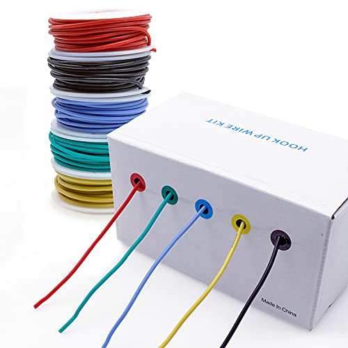5pcs Silicone Electrical Wire Cable Hookup Wires Kit Stranded Tinned Copper Wire Flexible and Soft 5 Colors for DIY