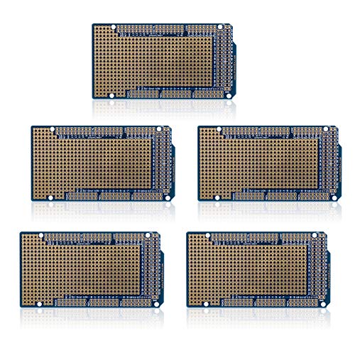 Treedix 5個 プロトタイプシールドボード Arduino Mega 2560 対応 はんだ付け可能 ユニバーサルブレッドボード PCB 両面 錫メッキ 金メッキ穴