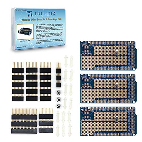 Treedix 3 個 プロトタイプ シールド ボード はんだ付け可能 ユニバーサル ブレッドボード PCB 両面 錫メッキ 金メッキ穴 メス ヘッダー付き Arduino Mega 2560 対応