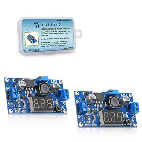 Treedix Lot de 2 régulateurs de tension réglables DC-DC LM2596 avec voltmètre, 12V vers 3,3V, 12V vers 5V, 24V vers 5V, 24V vers 12V, 36V vers 24V